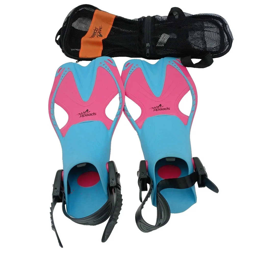 Speedo Dive Diving Flippers Youth‎ Jr Size L/XL US 1-4 Mesh Bag Pink & Blue